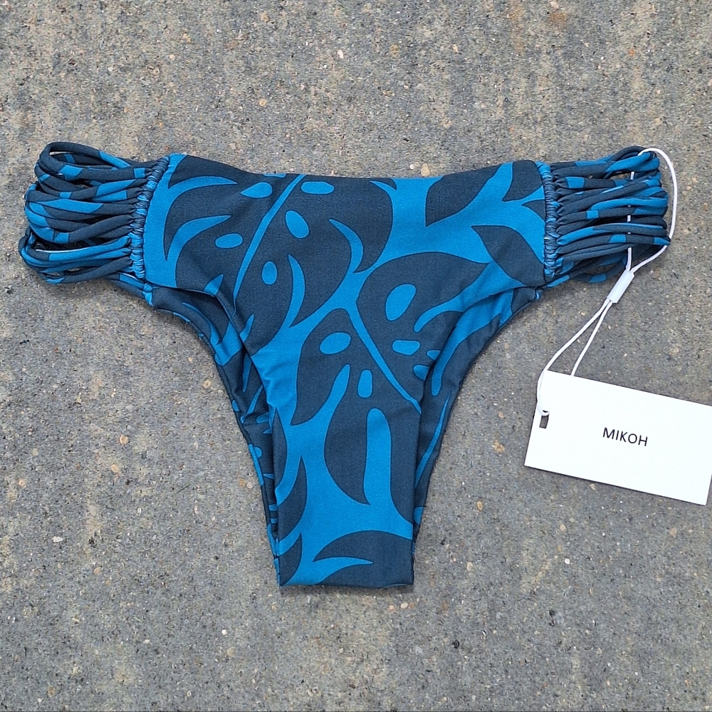 Mikoh Blue Leaf Print Bikini Bottom
